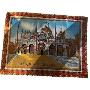 Vintage Scarf Venezia Venice Landmarks on Blue